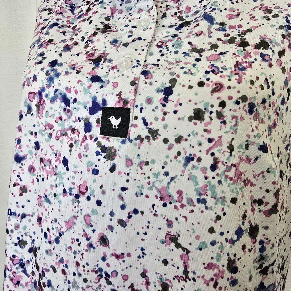 Bad Birdie Sleeveless Collared Golf Polo in White Multi Splatter - Picture 16 of 16